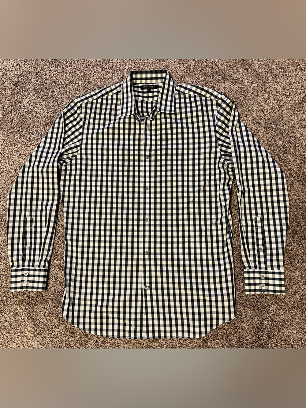 Banana Republic Men's Blue, Teal & White Gingham Dress Shirt